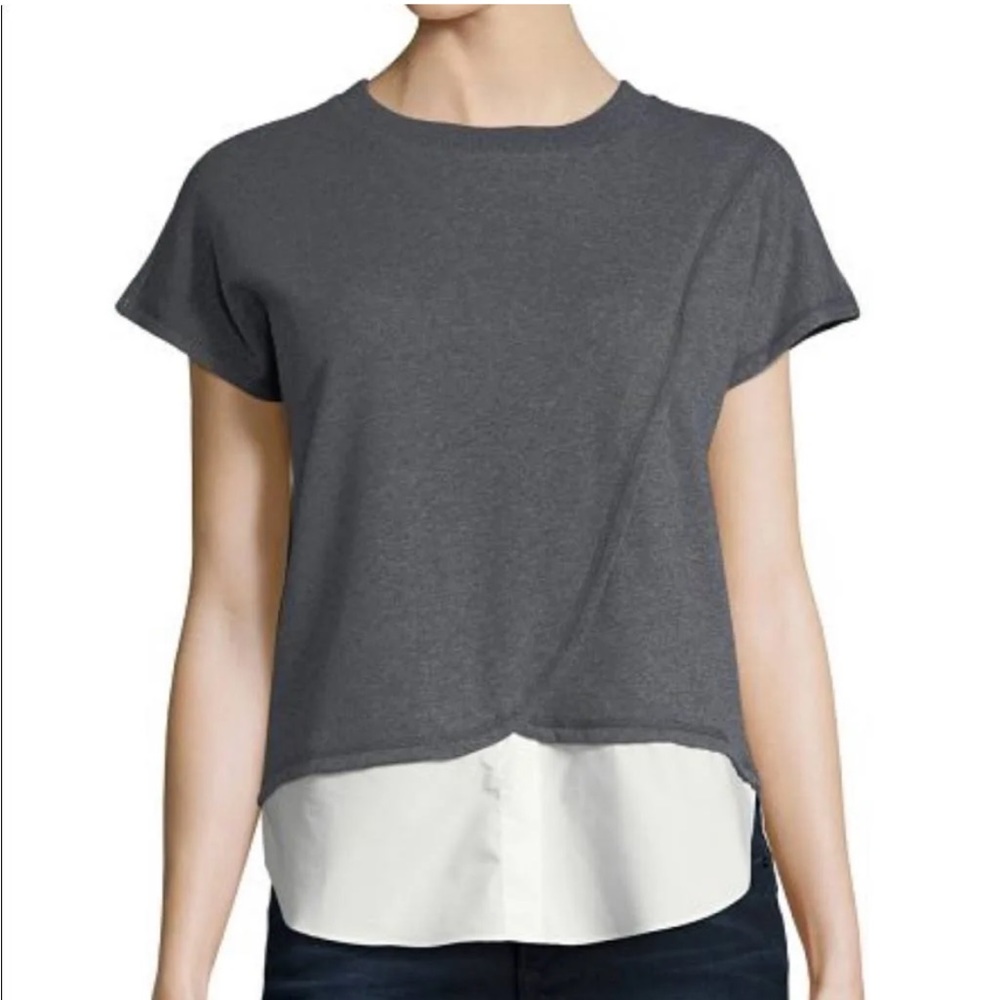 Derek Lam 10 Crosby Grey cropped top with white shirt detail